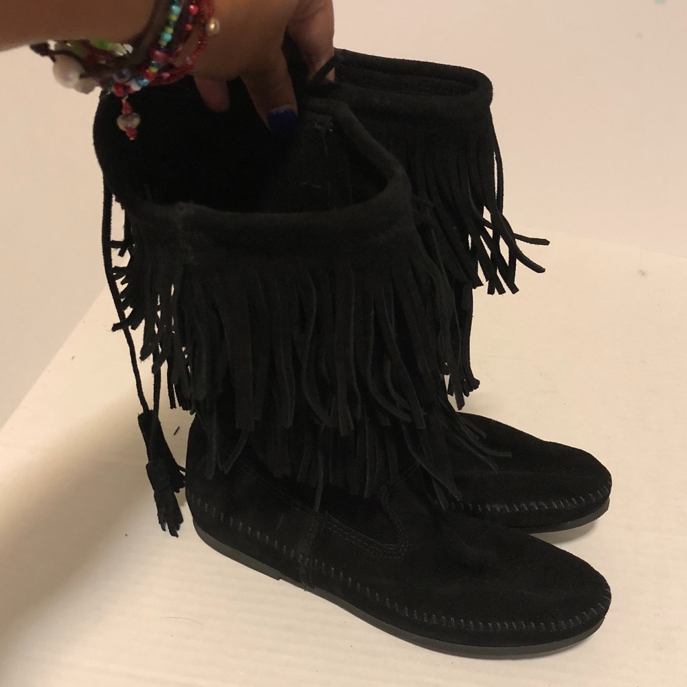 Minnetonka Black Fringe boots Make Offer must Go!